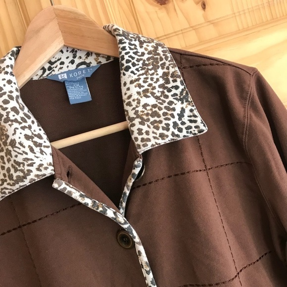 KORET snow leopard animal print trimmed jacket petite size MP - Picture 3 of 6